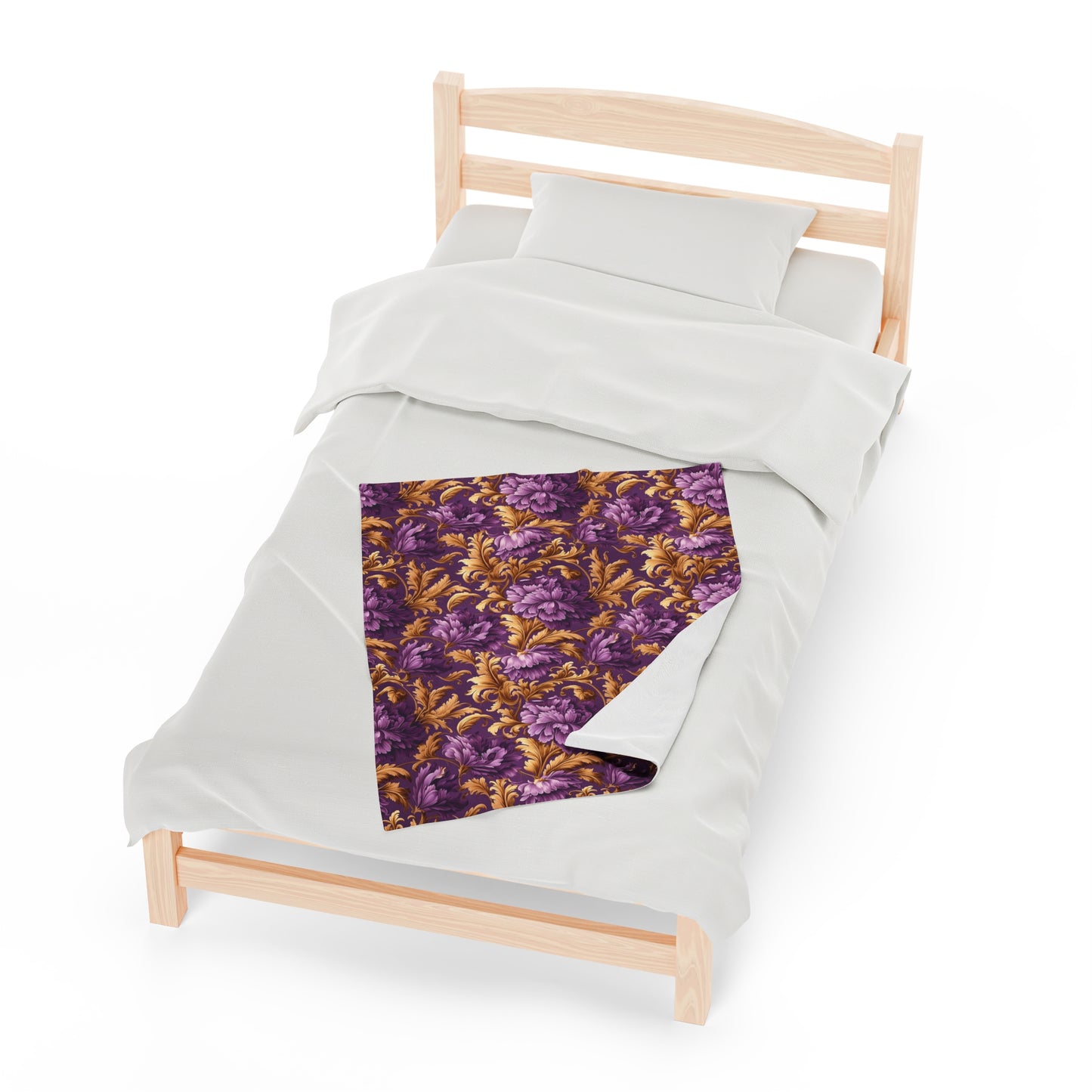 Velveteen Plush Blanket | Gold and Purple Flowers | Sophisticated Throw Blanket