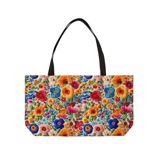 Vintage-Inspired Faux Embroidered Flowers Deluxe Tote Bag – Cottagecore Chic for Travel & Everyday!