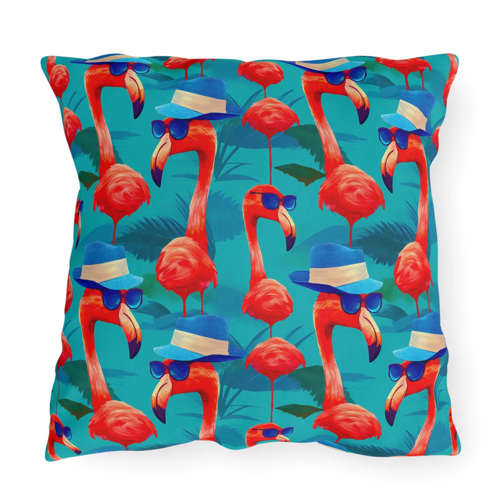Durable Outdoor Pillow | Funny Pink Flamingos Throw Pillow from The Curated Goose