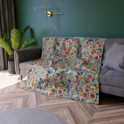 Crushed Velvet Blanket with Faux Embroidery Floral Pattern