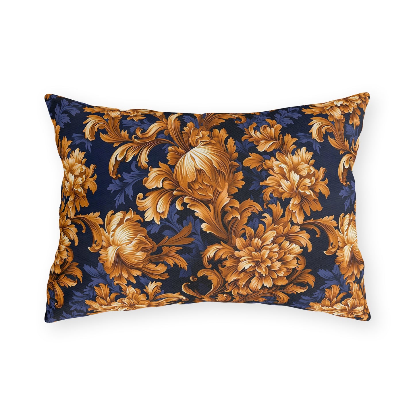 Outdoor Pillows | Gold & Navy Baroque Floral Throw Pattern from The Curated Goose