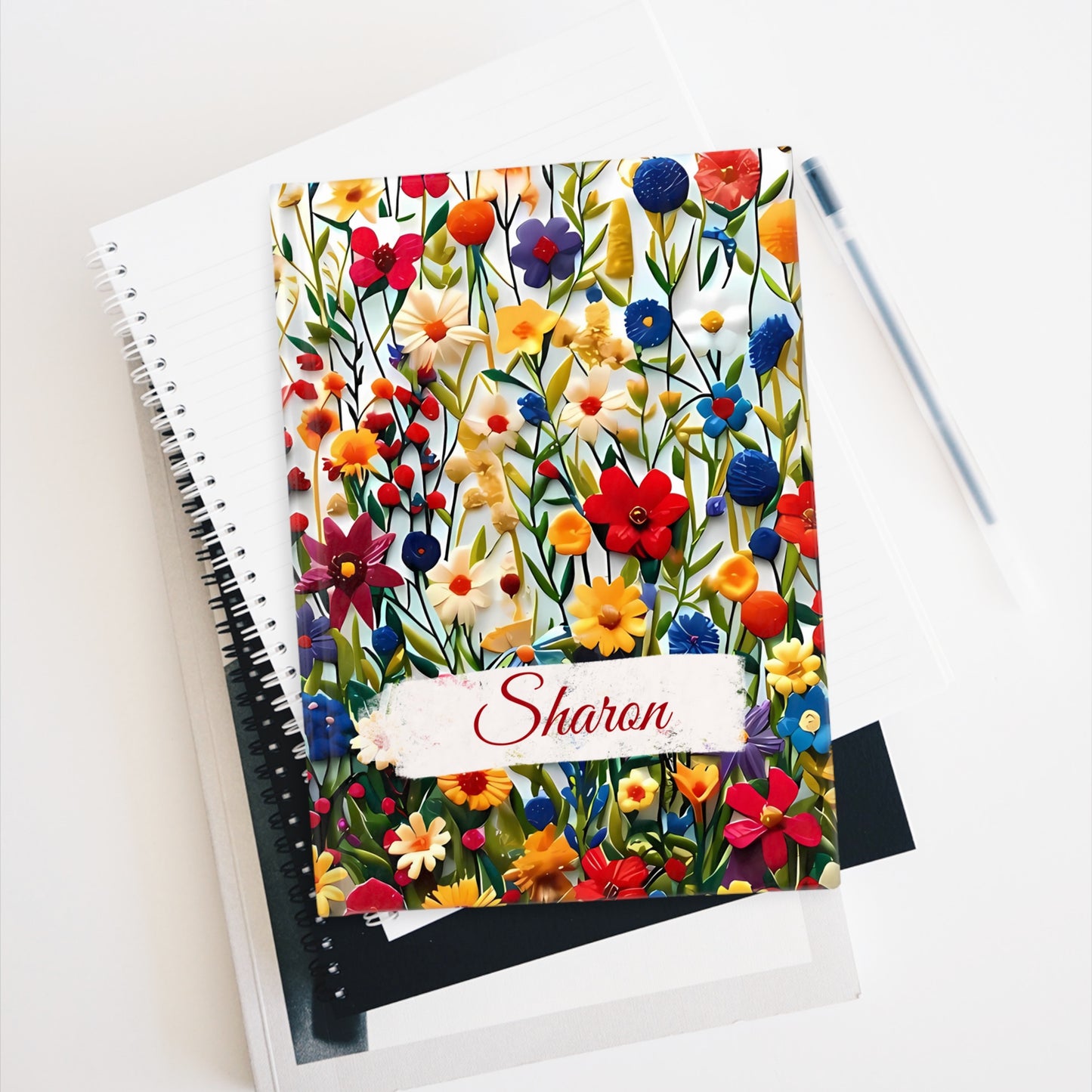 Custom Name Cottagecore Journal | Personalized Colorful Flowers Diary | Custom Floral Hardcover Notebook