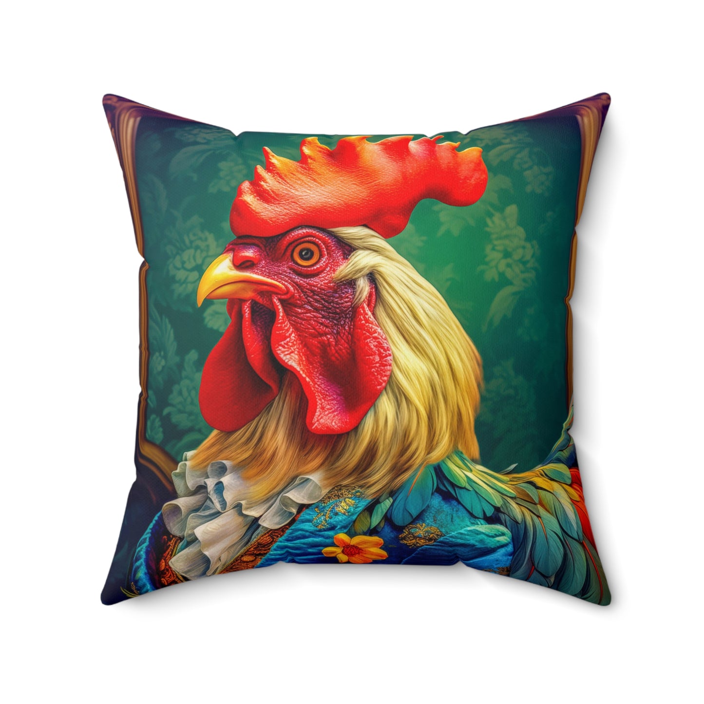 Faux Suede Square Pillow | Colorful Renaissance Rooster Throw Pillow