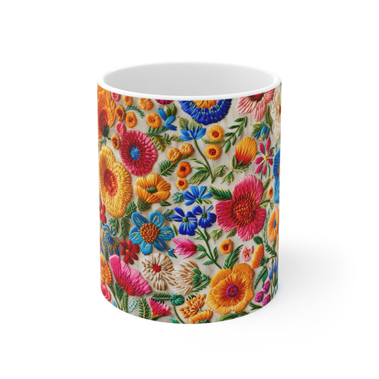 Coffee Mug | Large Embroidery Flowers Design | Granny Chic Floral Mug from The Curated Goose