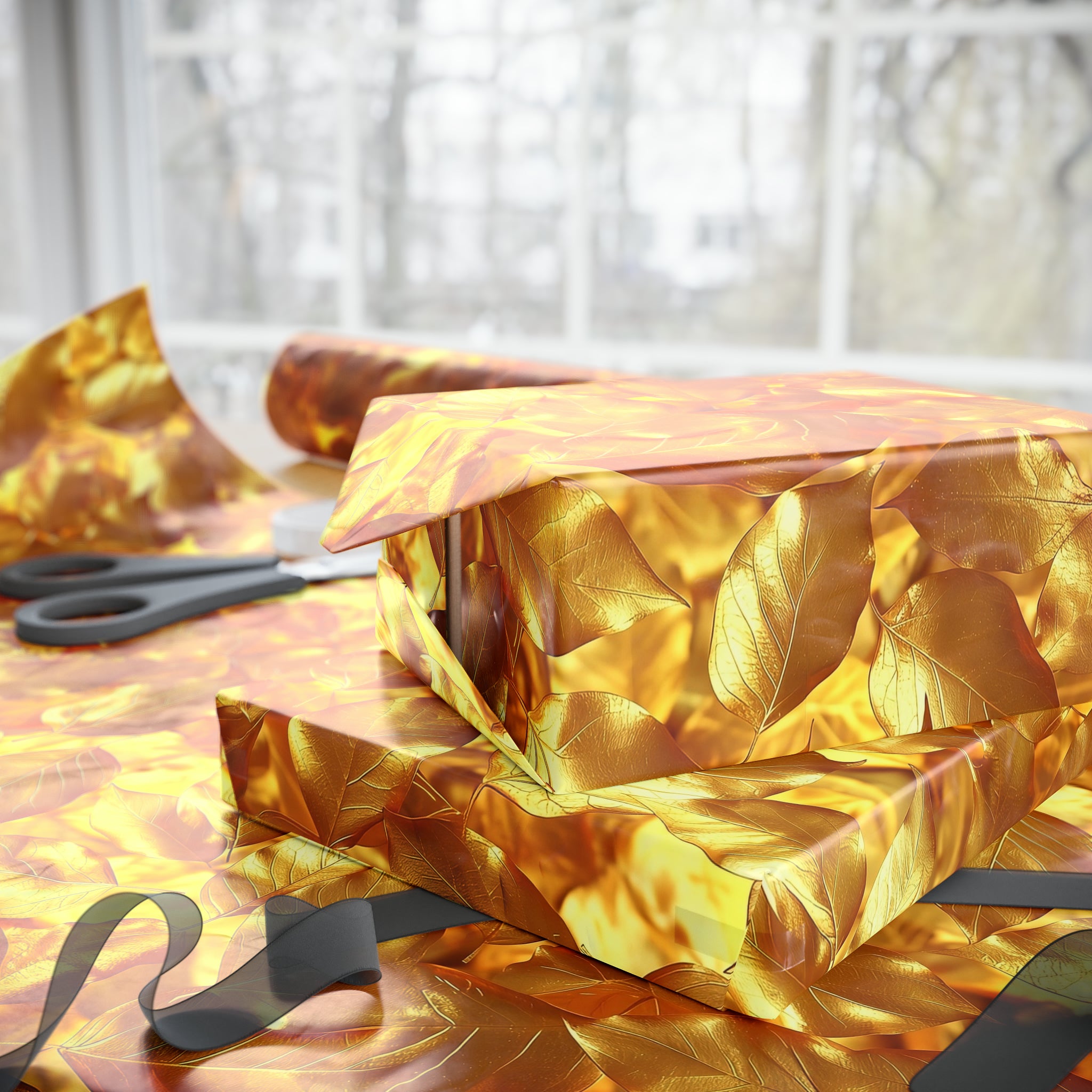 Elegant Gold Leaf Wrapping Paper Rolls - Gleaming Metallic Gift Wrap for All Occasions from The Curated Goose