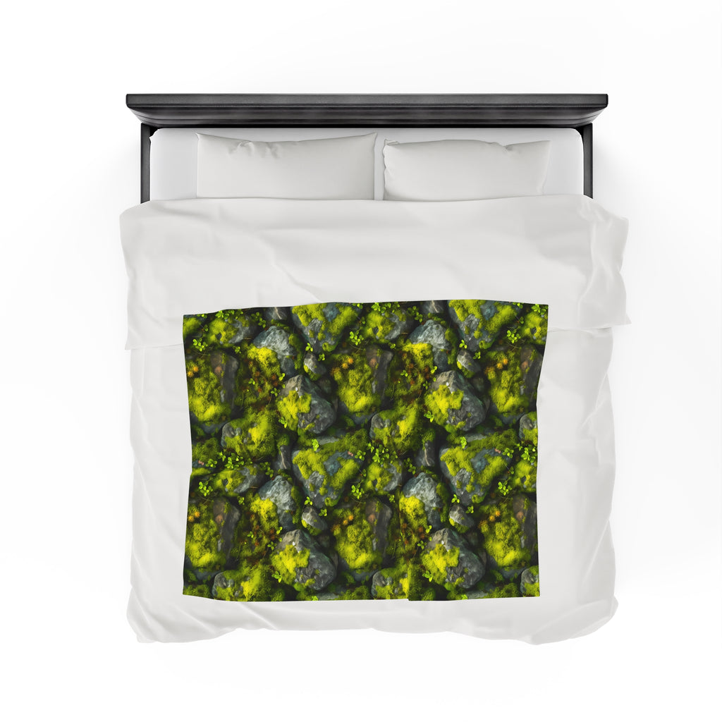 Velveteen Plush Blanket | Moss Covered Rocks | Nature Blanket