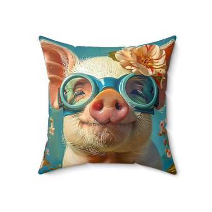 Faux Suede Square Pillow | Funny Pig in Goggles Throw Pillow