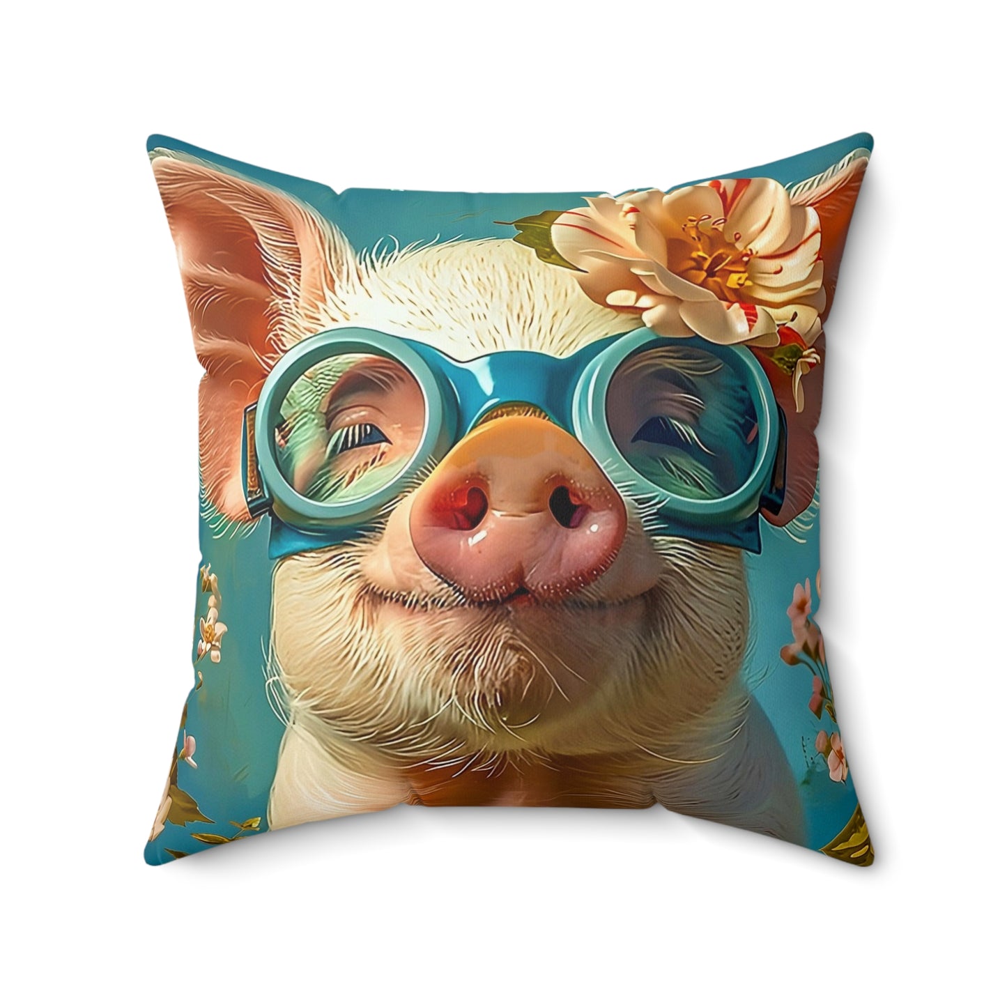 Faux Suede Square Pillow | Funny Pig in Goggles Throw Pillow