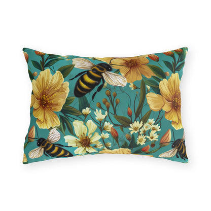 Outdoor Pillow | Bees and Flowers Outdoor Throw Pillow from The Curated Goose