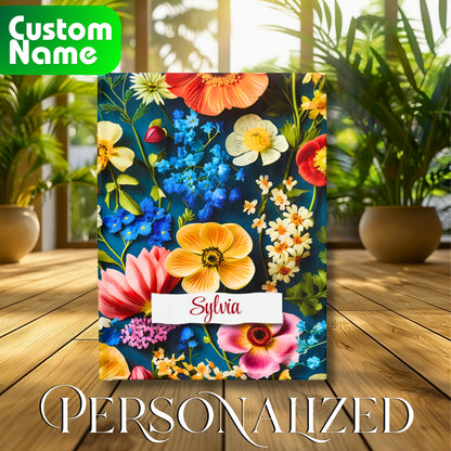 Personalized Name Colorful Wildflowers Journal – Custom Floral Notebook Gift