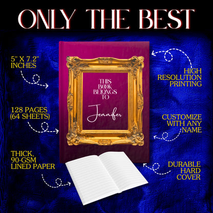 Custom Name Hardcover Journal-Pink & Gold Frame Luxury Personalized Notebook