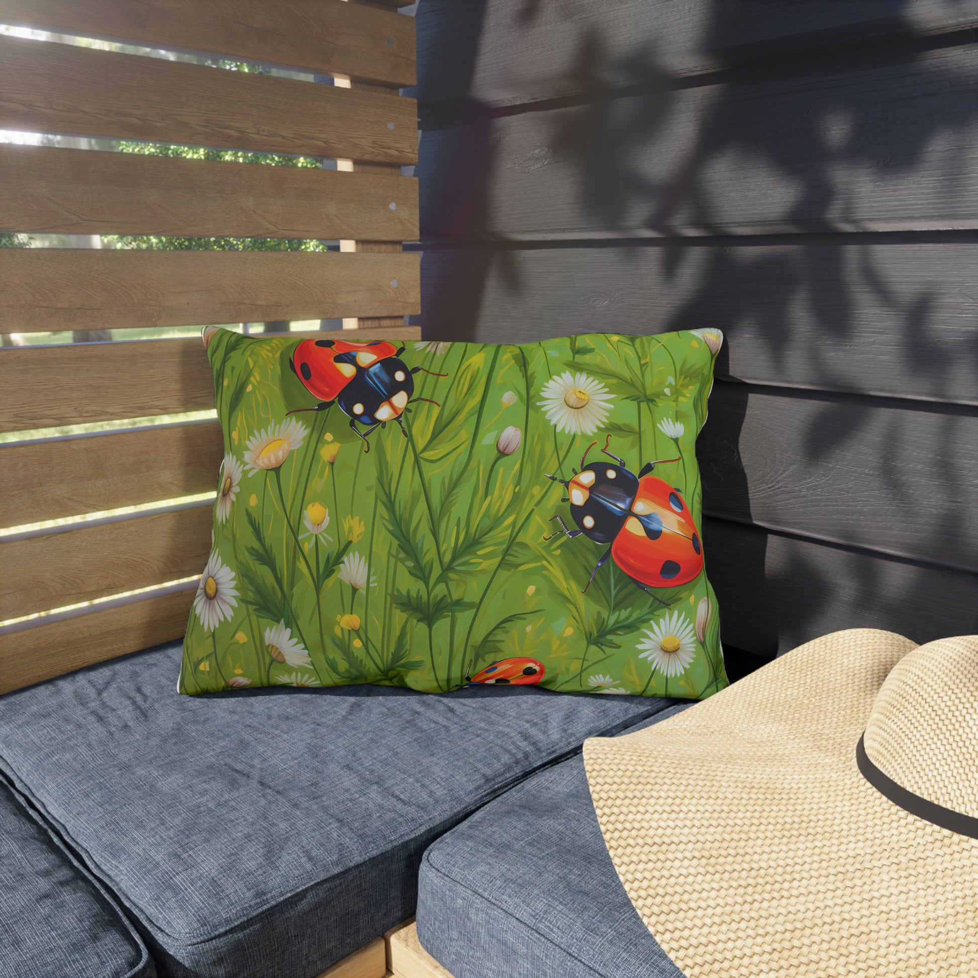 Durable Outdoor Pillow | Ladybugs & Flowers Throw Pillow from The Curated Goose