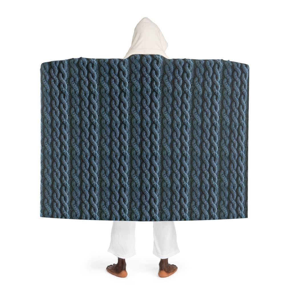Faux Cable Knit Hooded Sherpa Blanket - Blue