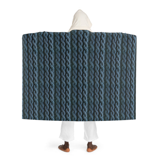 Faux Cable Knit Hooded Sherpa Blanket - Blue