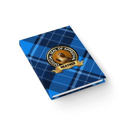 Custom Name "Seal of Approval" Journal Blue Plaid | Personalized Funny Pun Hardcover Notebook | All Ages Gift Diary