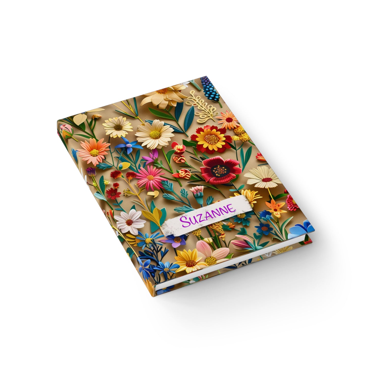 Custom Name Journal Wildflowers on Market Paper | Custom Floral Hardcover Notebook | Unique Gift for Her