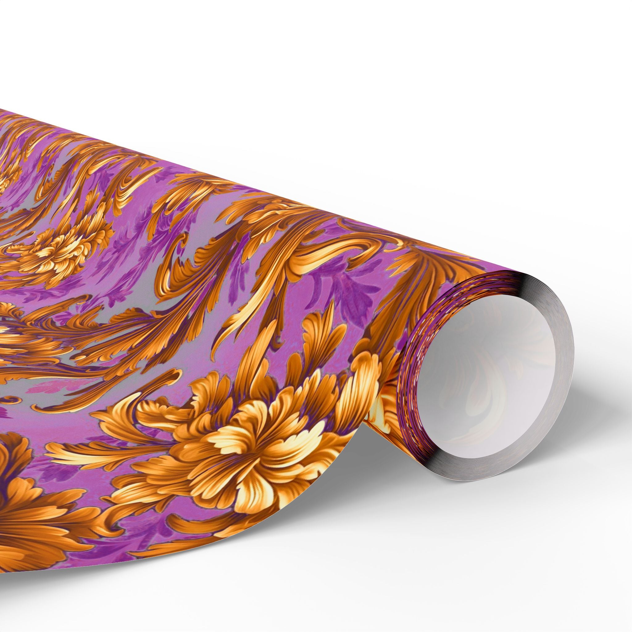 Baroque Beauty Wrapping Paper Rolls – Luxurious Purple & Gold Floral Elegance