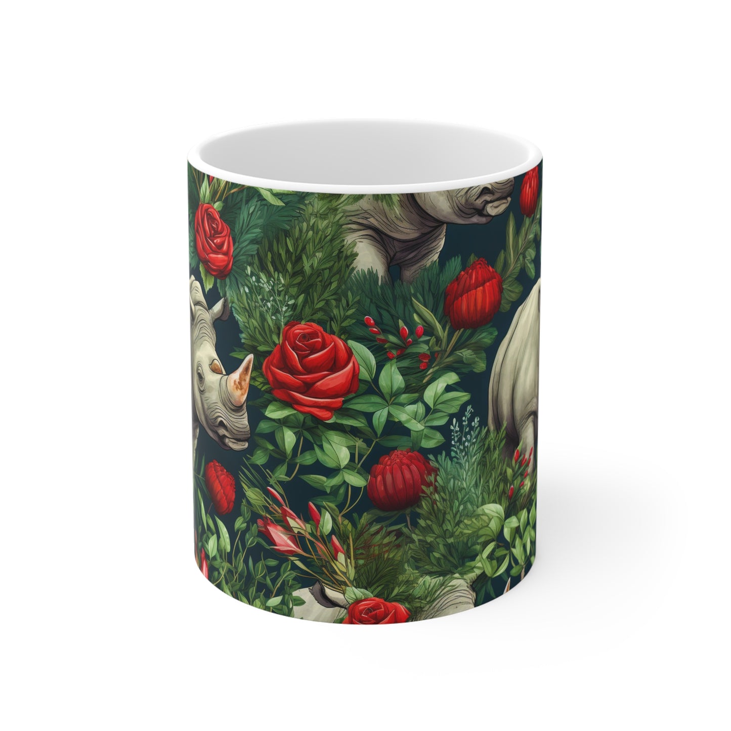 Floral Rhinoceros Coffee Mug | Two-Tone Rhino and Roses Mug - 11 oz. from The Curated Goose