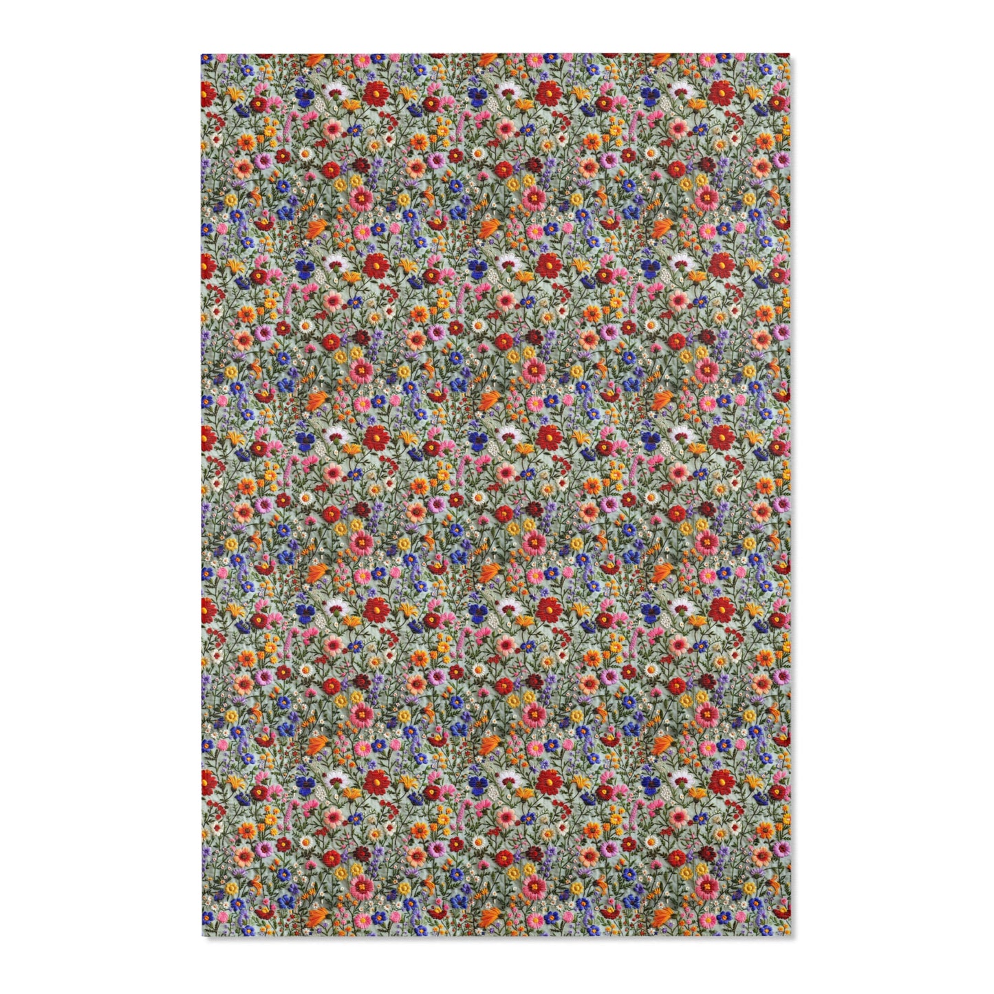 Faux Embroidered Flowers on Linen Area Rugs