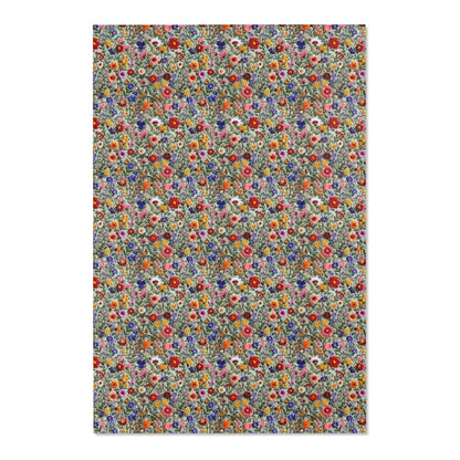 Faux Embroidered Flowers on Linen Area Rugs