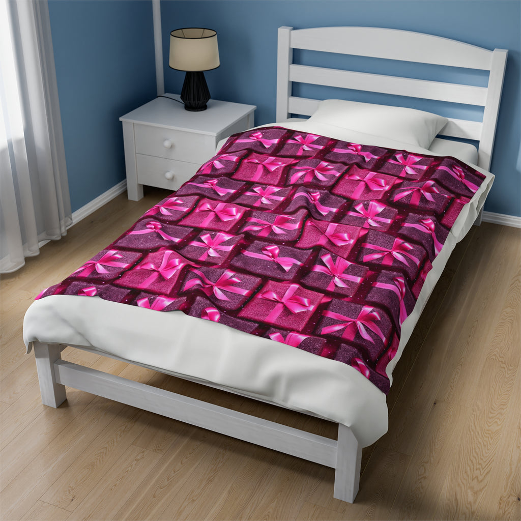 Velveteen Plush Blanket | Pink Glitter Christmas Presents
