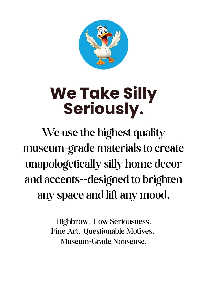 Advertisement with cartoon duck character and text about home decor quality and style.
