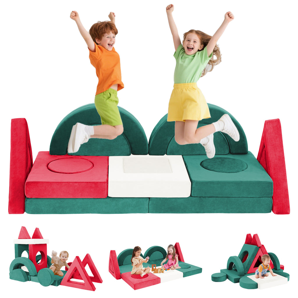 16 PCS Modular Kids Play Couch, Convertible Foam Toddler Sofa Bed with Washable Covers, Versatile Creative Fort Building Set for Boys Girls, Ideal for Playroom Bedroom