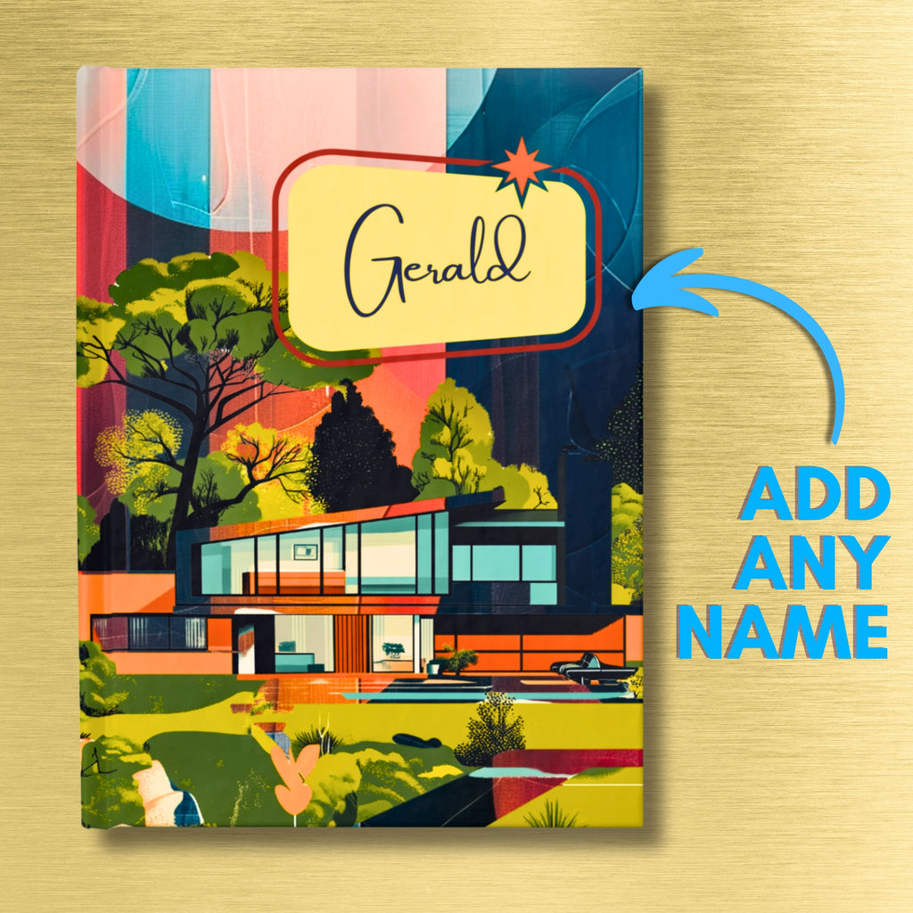 Custom Name Mid-Century Modern Hardcover Journal | Personalized Trendy 1960s Decor | Colorful Diary