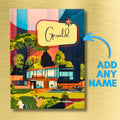 Custom Name Mid-Century Modern Hardcover Journal | Personalized Trendy 1960s Decor | Colorful Diary
