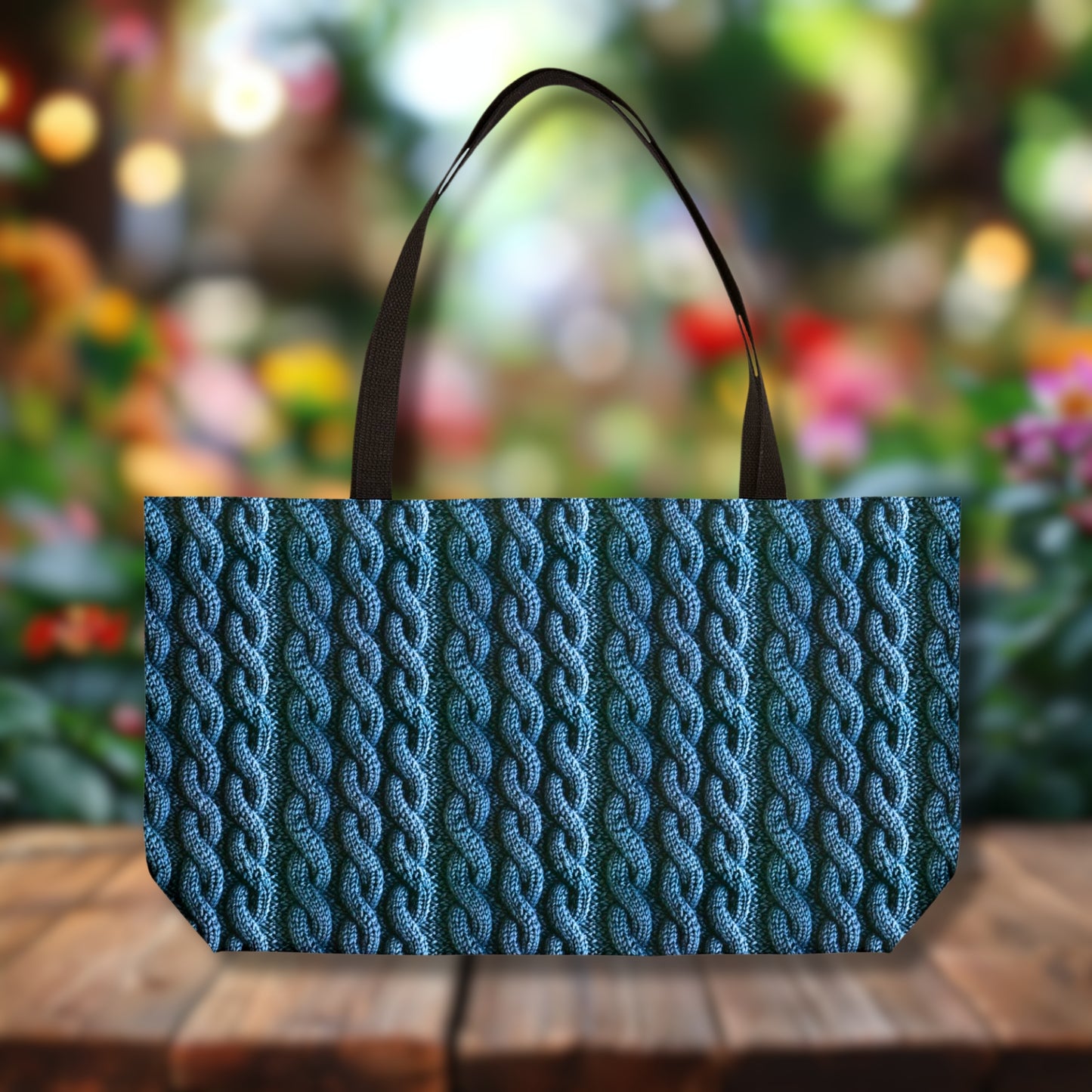 Faux Cable Knit Deluxe Tote Bag, Blue – Cozy Look, Trendy Style!