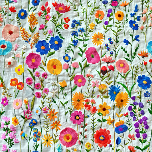 Faux Embroidered Wildflower Wrapping Paper | Cottagecore Gift Wrap for Weddings, Birthdays, and Special Occasions