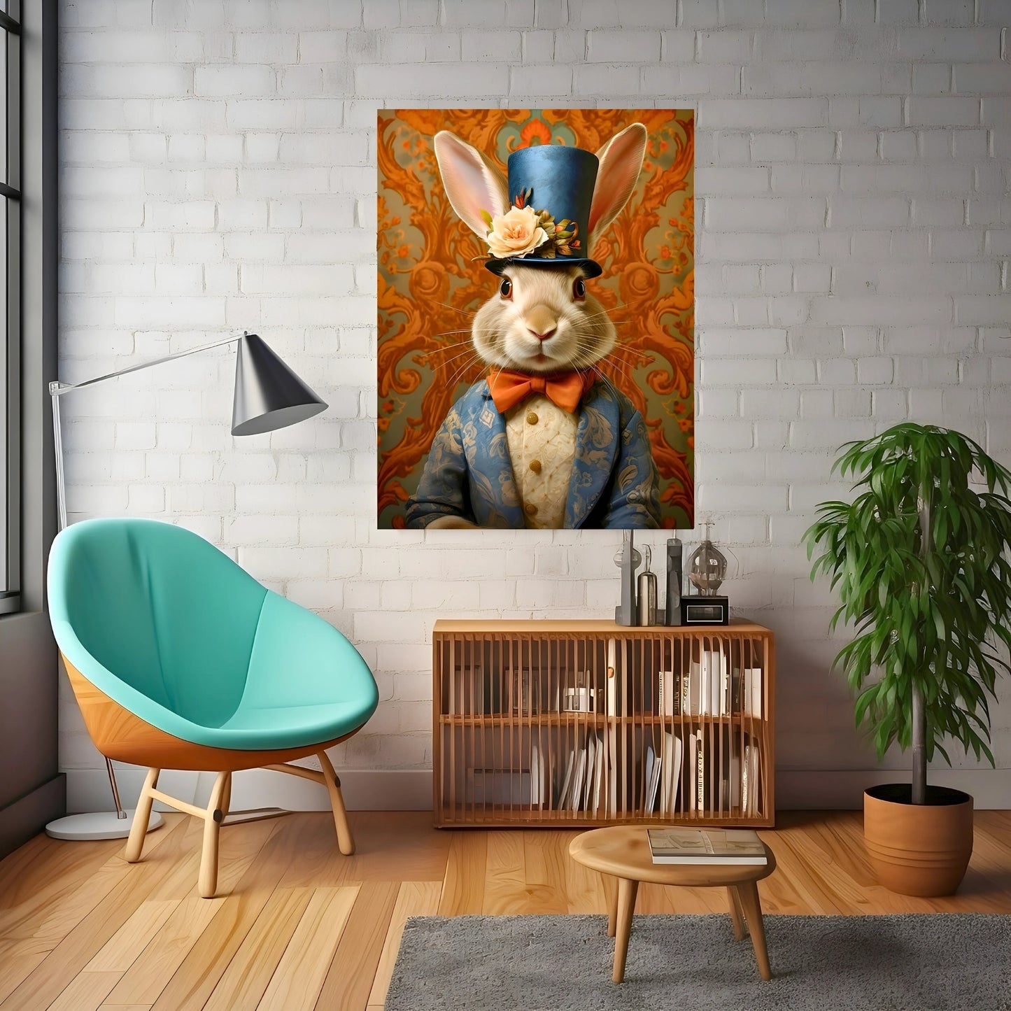 Victorian Bunny Art Print – Dapper Rabbit Portrait, Vintage Animal Art, Canvas or Framed Print, Whimsical Wall Art, Regency Hare Decor