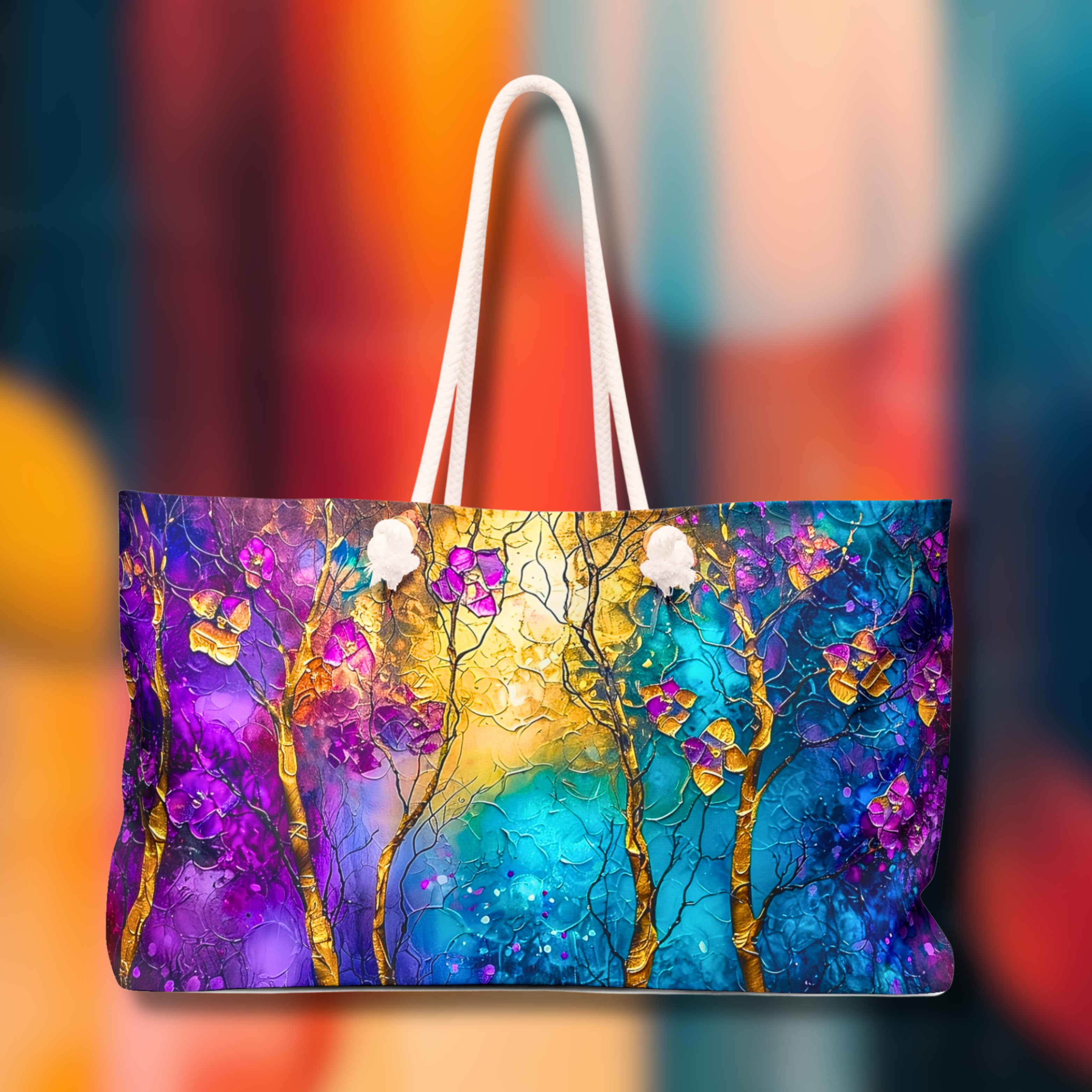 Abstract Tree Blossom Weekender Bag: Faux 3D Art Travel Tote