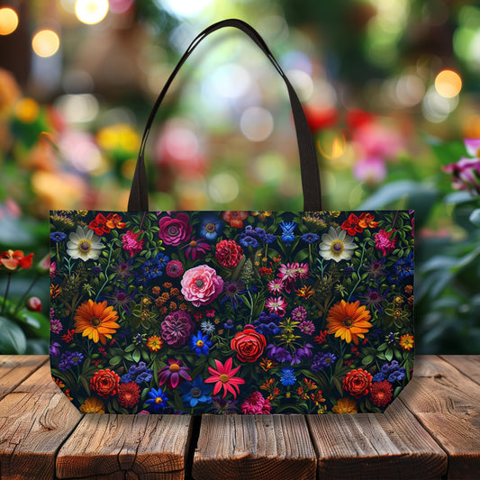 Elegant Dark Floral Deluxe Tote Bag – Stunning 3D Blooms for Everyday Chic