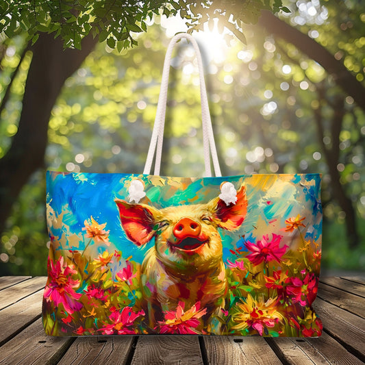 Spring Pig Deluxe Tote Bag | Perfect for Pig Lovers and Spring Flower Fans!