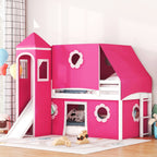 Twin Size Loft Bed with Slide Pink Tent and Tower - Pink(OLD SKU:N708P249511H)