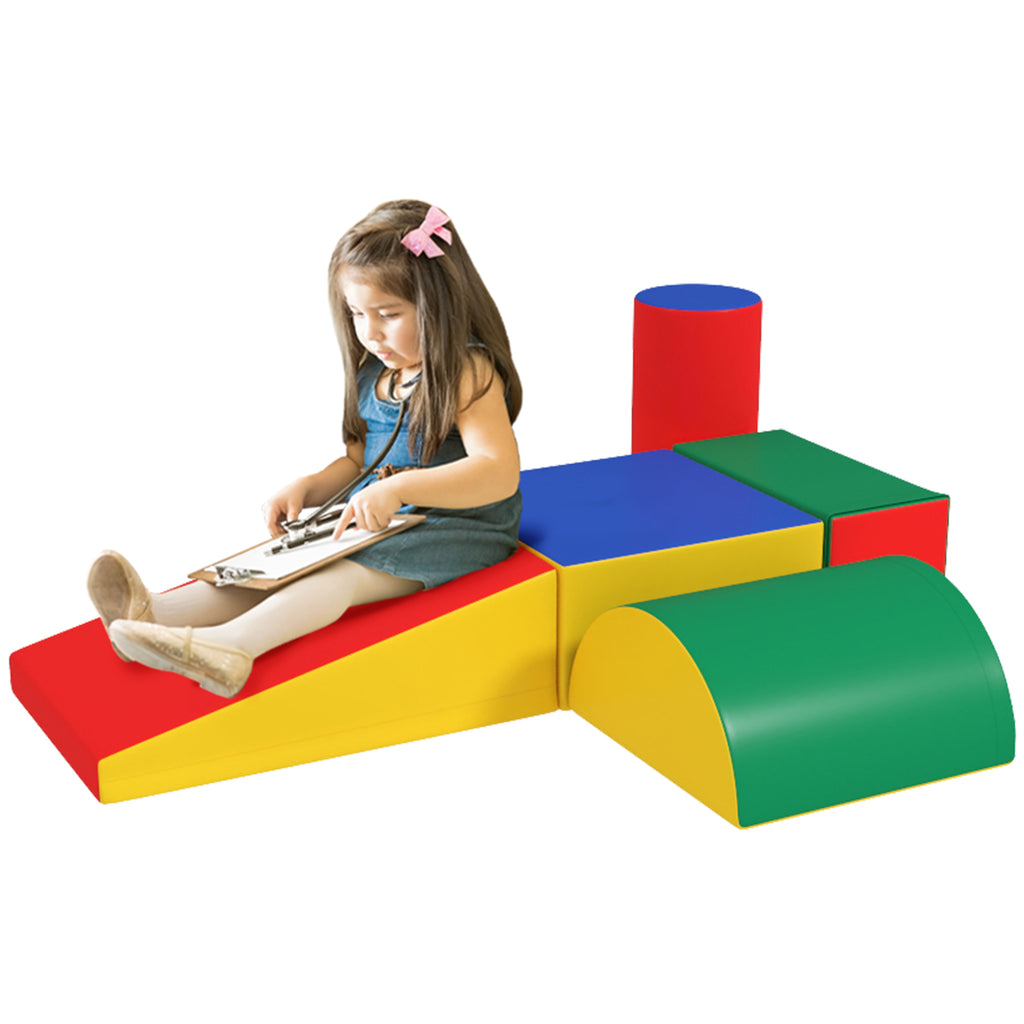Soozier 5 Piece Climb and Crawl Activity Play Set, Baby Soft Play Set, Foam Climbing Blocks for Toddlers, Kids Preschooler Indoor Play Equipment Assorted