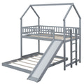 Bunk Bed Twin Size Gray, With Slide, Built-In Ladder, Guardrail, Pine Wood
