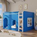 Kids Loft Bed, Full Size, Klein Blue, With Warm LED Light String, Solid Wood