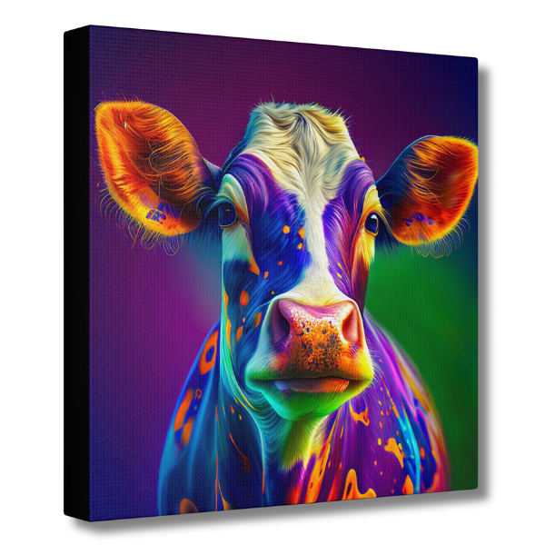 Colorful Cow Canvas Art Print: Maximalist Farmhouse Decor