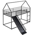 Zulah Twin over Twin House Bunk Bed with Ladder and Slide, Black