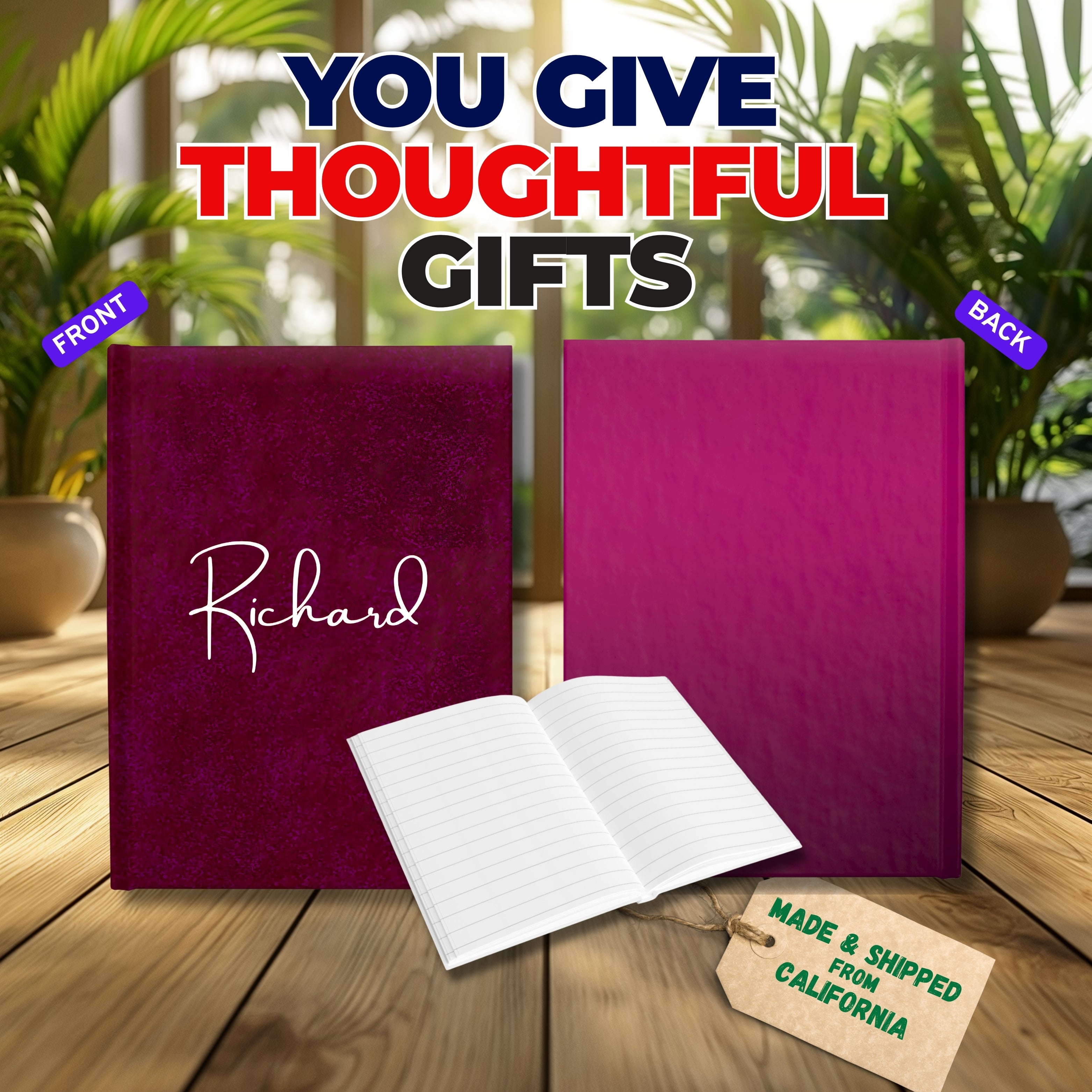 Minimalist Custom Name Hardcover Journal – Luxurious Red