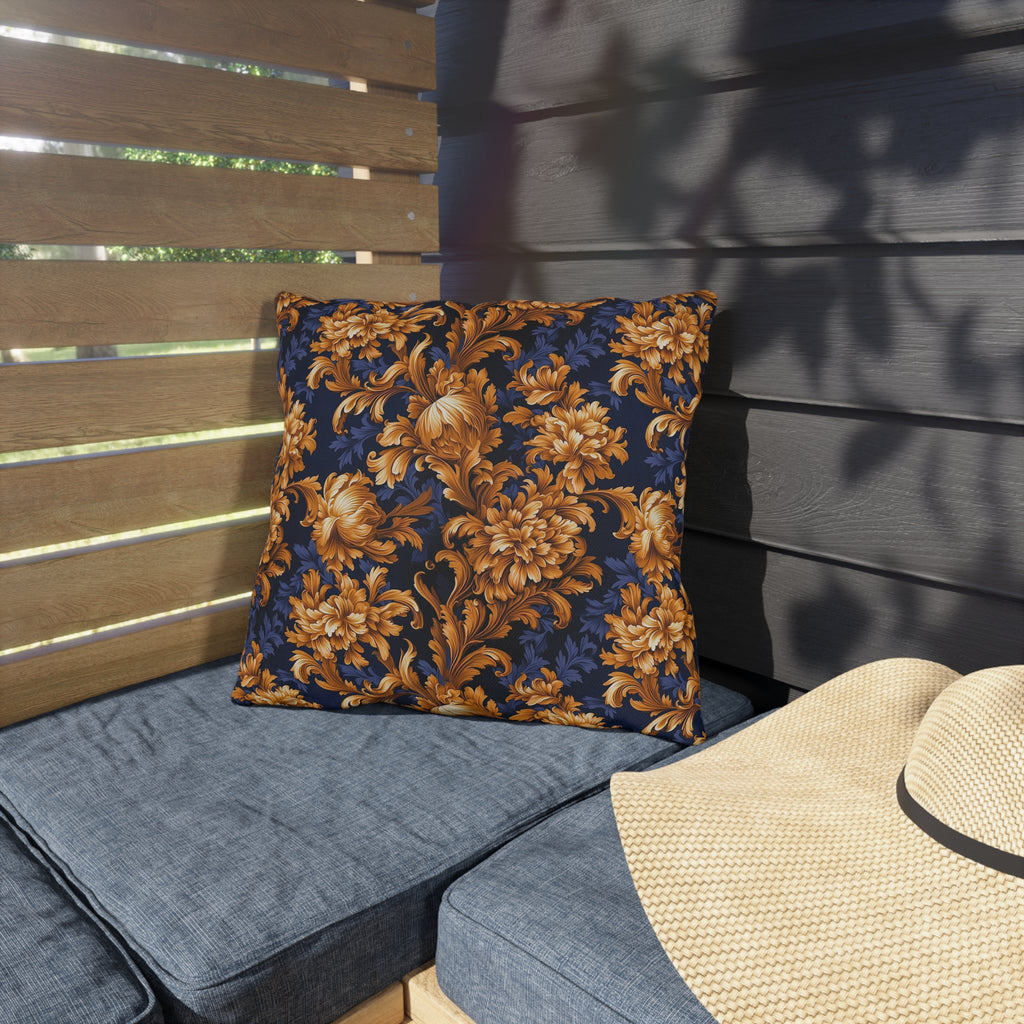 Outdoor Pillows | Gold & Navy Baroque Floral Throw Pattern from The Curated Goose