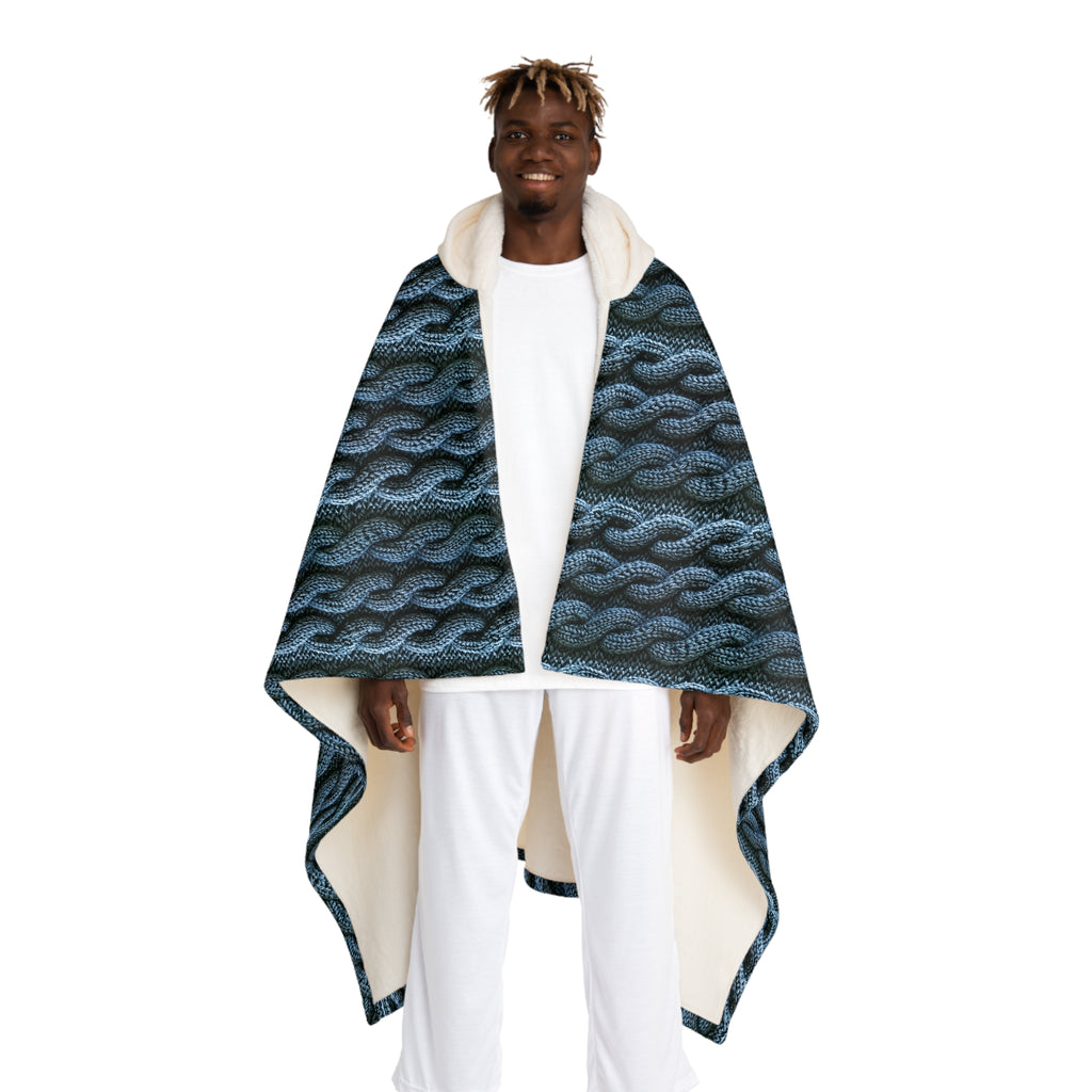 Faux Cable Knit Hooded Sherpa Blanket - Blue