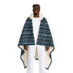 Faux Cable Knit Hooded Sherpa Blanket - Blue