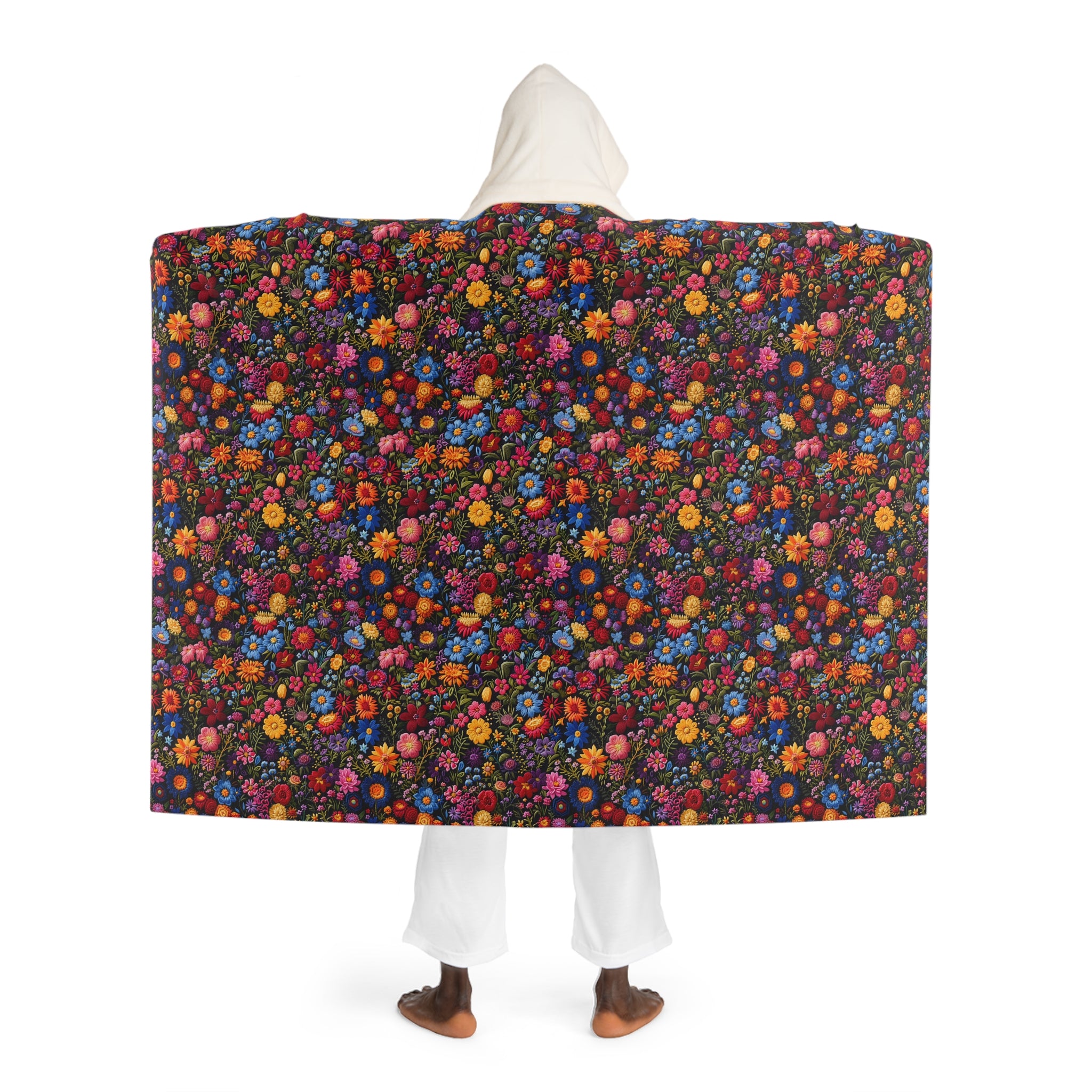 Hooded Sherpa Fleece Blanket| Dark & Moody Floral