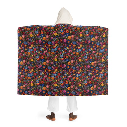 Hooded Sherpa Fleece Blanket| Dark & Moody Floral
