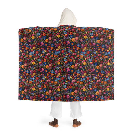 Hooded Sherpa Fleece Blanket| Dark & Moody Floral