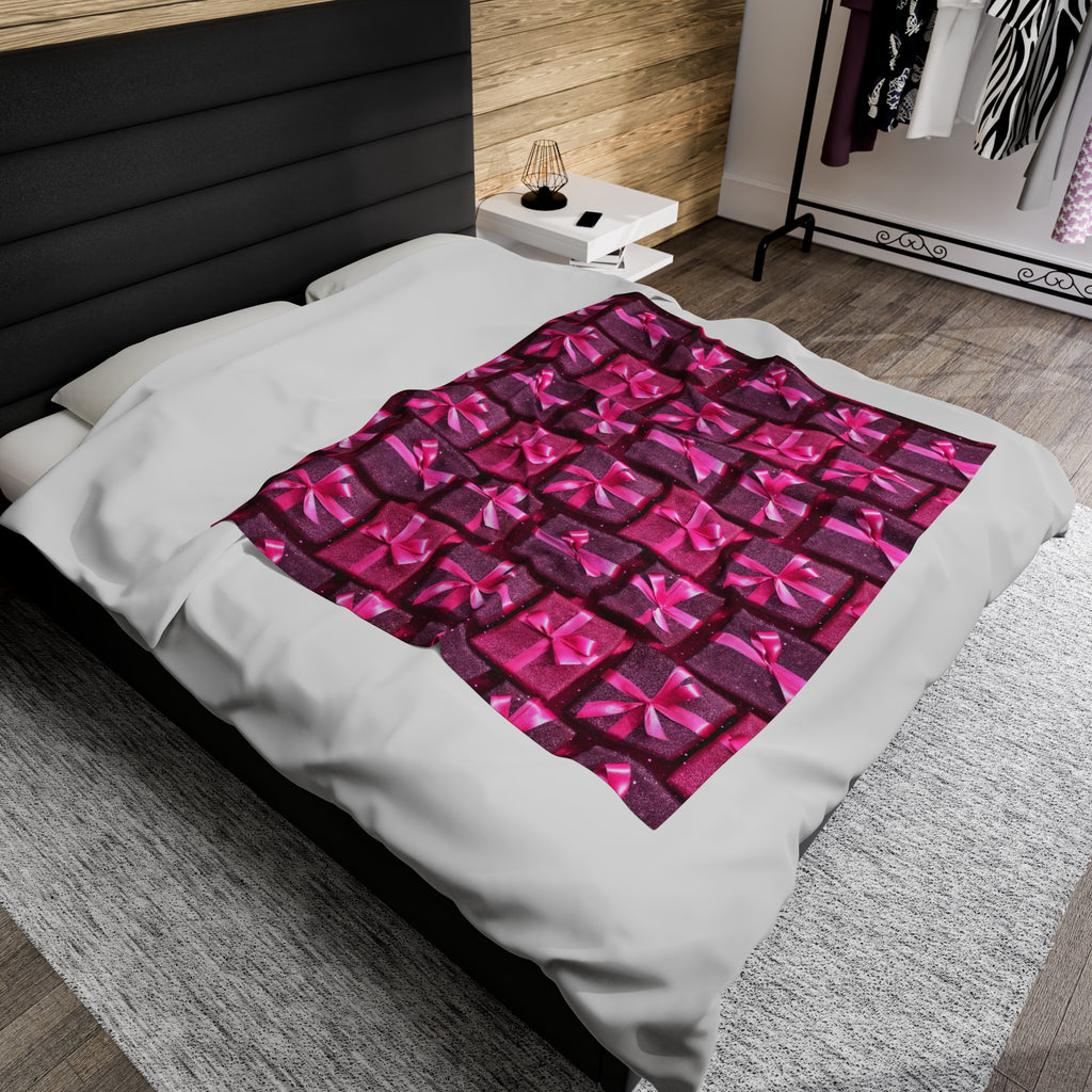 Velveteen Plush Blanket | Pink Glitter Christmas Presents