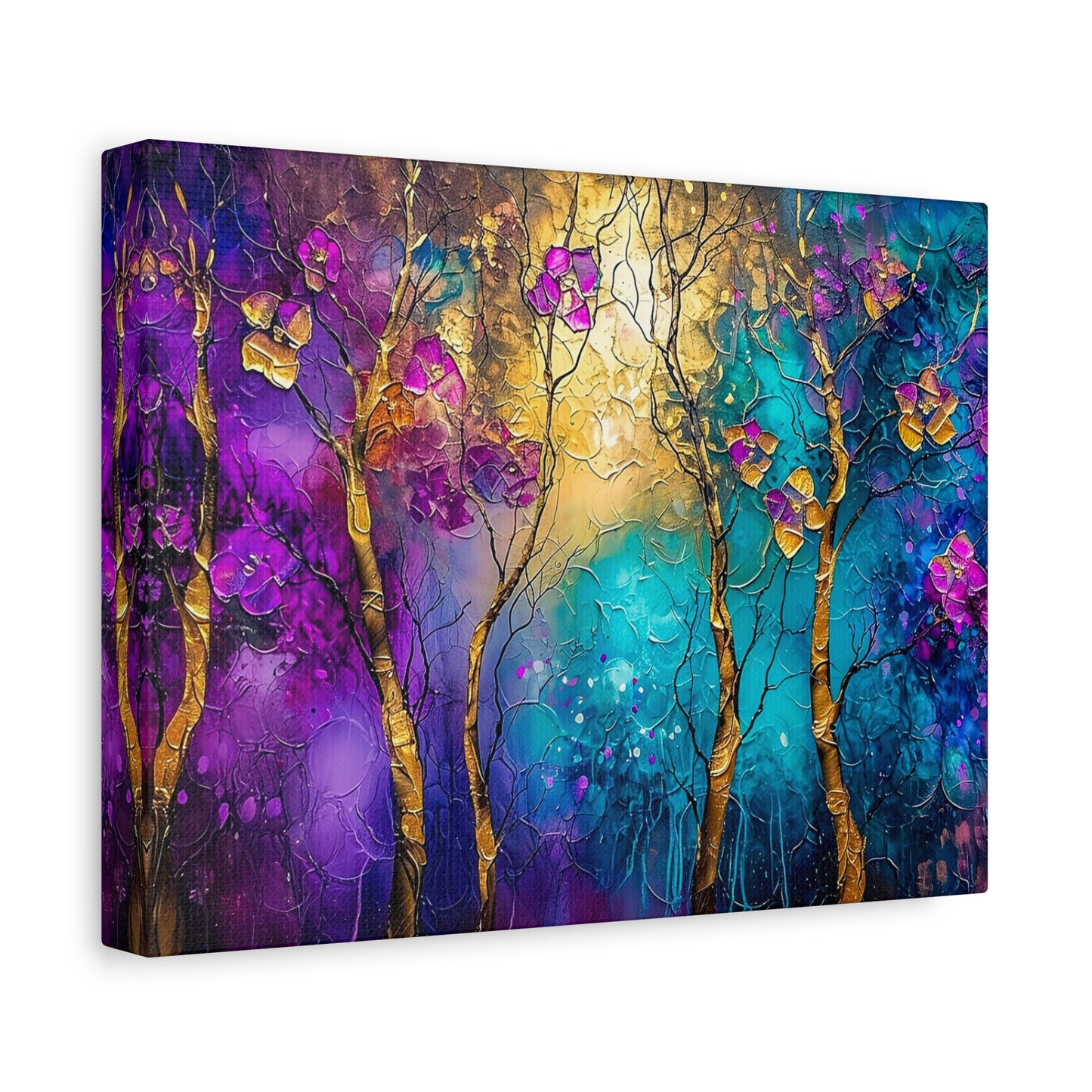 Enchanted Forest Canvas Art | Gold Gilded Trees with Purple, Blue & Green Hues from The Curated Goose